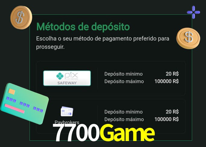 O cassino 7700Game oferece uma grande variedade de métodos de pagamento